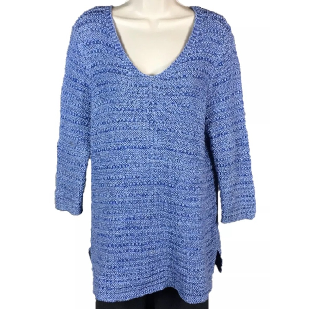 Dana Buchman Dusty Blue V Neck 3/4 Sleeve Knitted Sweater M